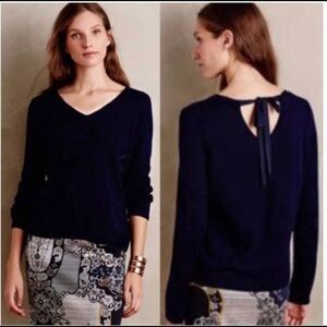 Moth for Anthropologie Keyhole Tie Back Sweater M | Navy Blue Knit Open Back GUC